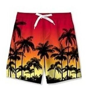 Boys Swim Trunks‎ Size 14 Red Palm Trees Beach Swimsuit UPF 30+ Quick Dry